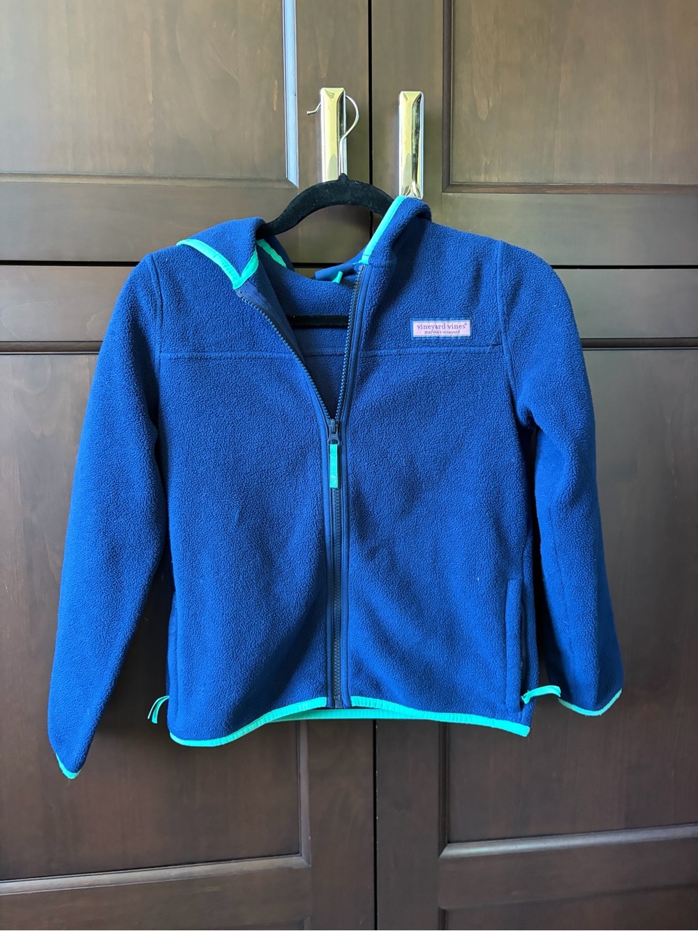 Vineyard Vines Kids Navy Fleece Hoodie with Turquoise Trim